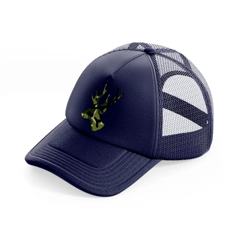 camo deer face-navy-blue-trucker-hat