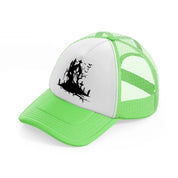 gothic artowrk lime green trucker hat