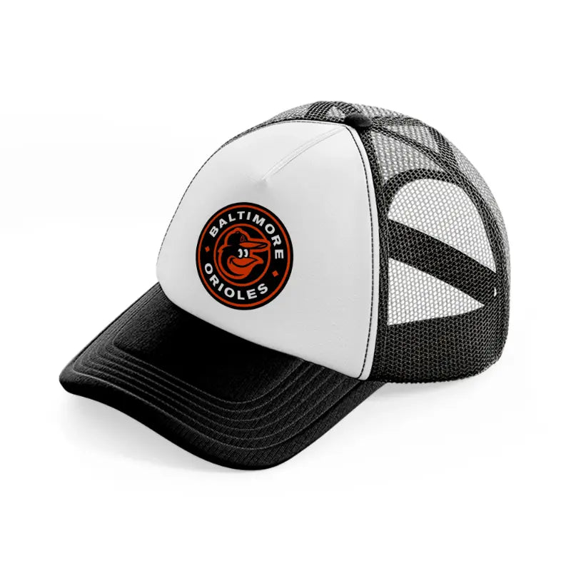 baltimore orioles badge-black-and-white-trucker-hat