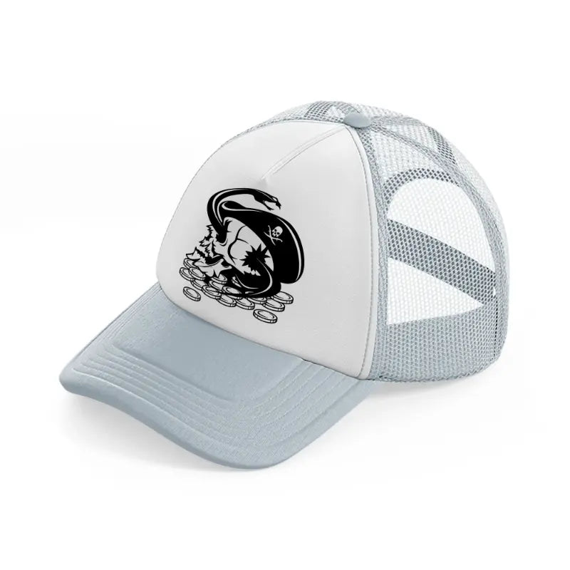 skull & coins grey trucker hat