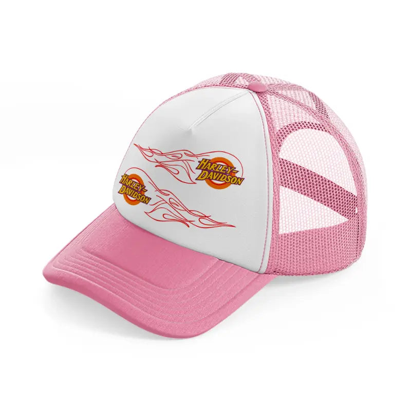 harley-davidson fire wheels-pink-and-white-trucker-hat