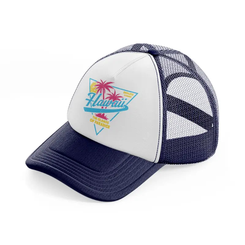 h210805-08-hawaii-80s-retro-style-navy-blue-and-white-trucker-hat