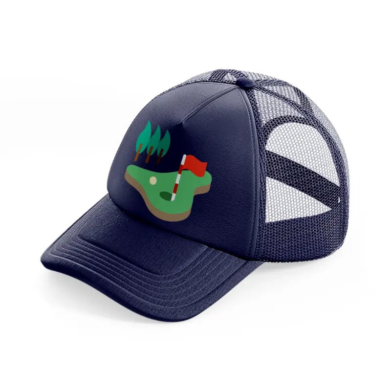 golf field trees-navy-blue-trucker-hat