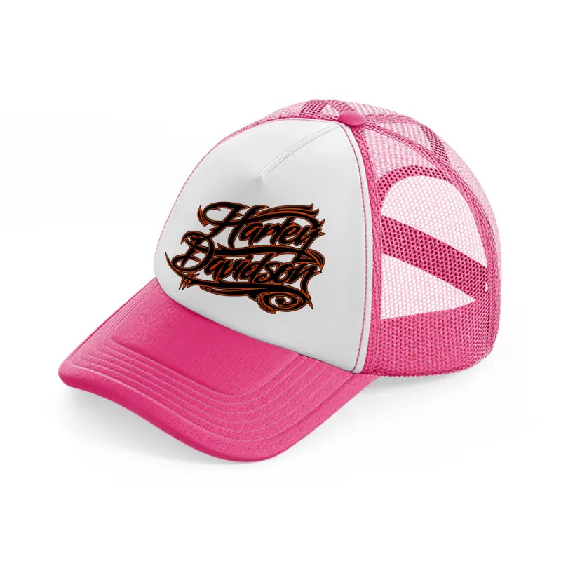 harley davidson fire font-neon-pink-trucker-hat