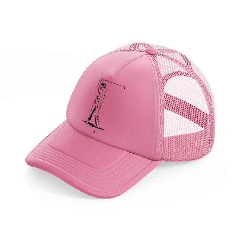 golfer taking shots b&w-pink-trucker-hat