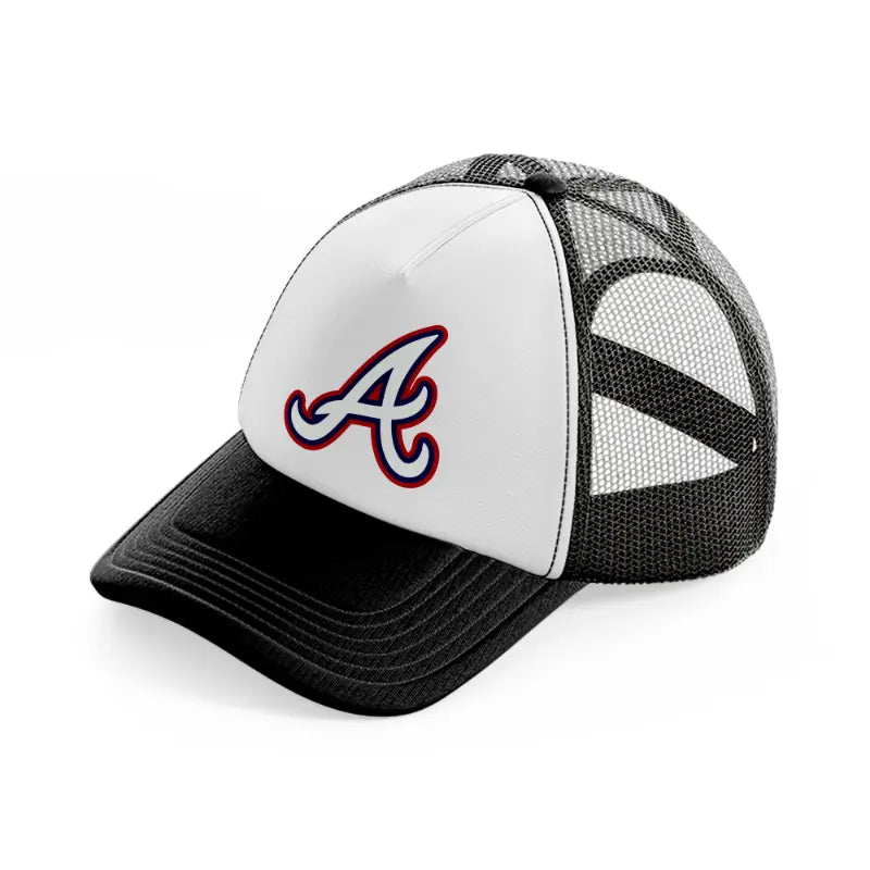 atlanta braves emblem-black-and-white-trucker-hat