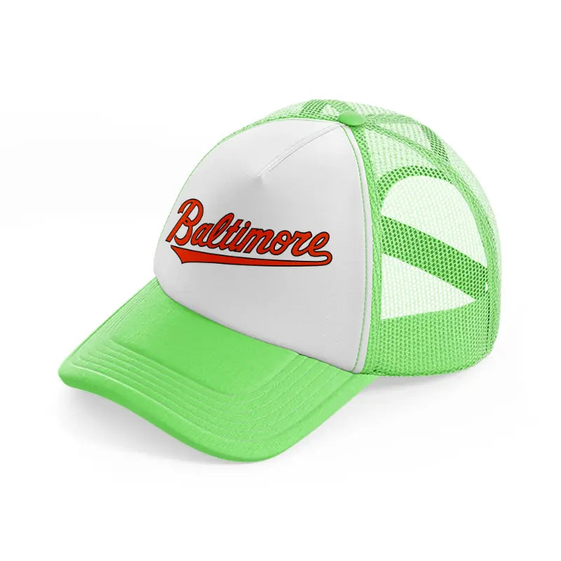 baltimore logo-lime-green-trucker-hat