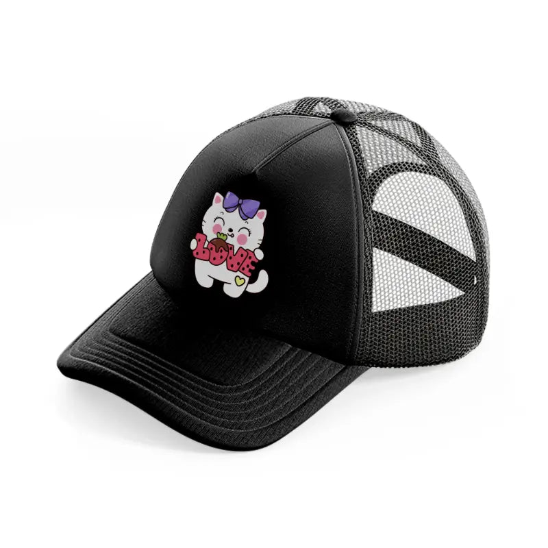 white cute cat-black-trucker-hat