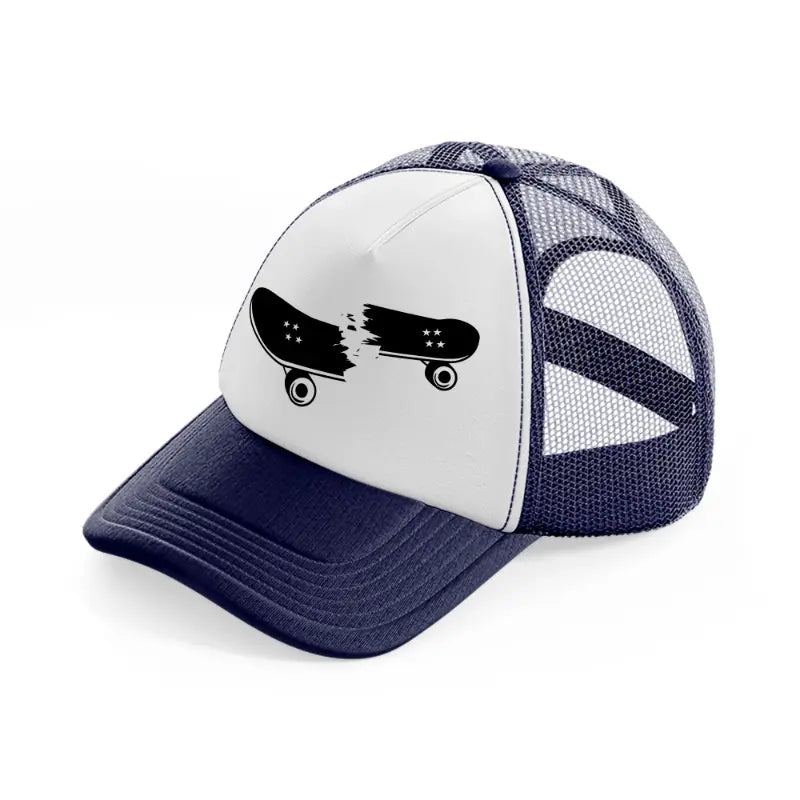 broken skateboard-navy-blue-and-white-trucker-hat