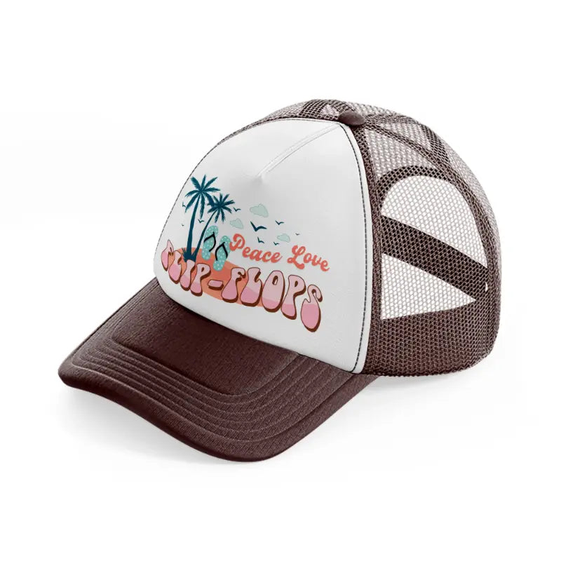 peace love flip flops brown trucker hat