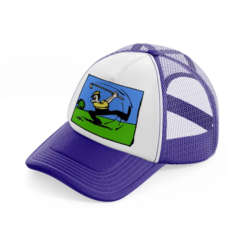 cartoon golfer-purple-trucker-hat