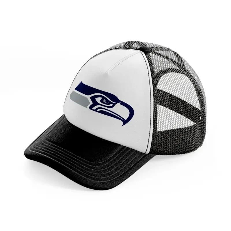 seattle seahawks emblem-black-and-white-trucker-hat