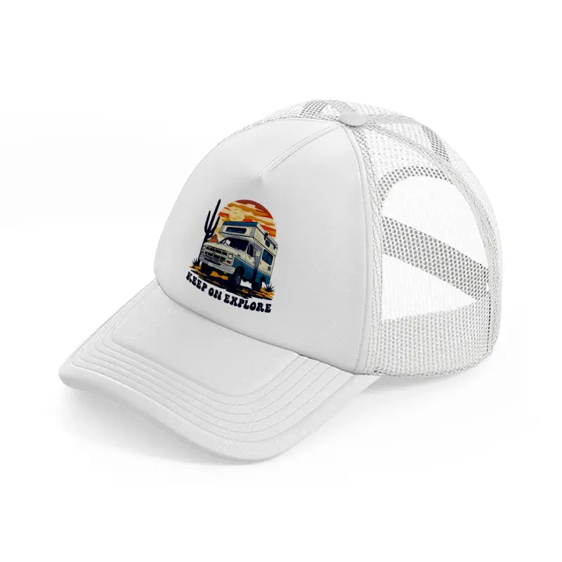 keep on explore-white-trucker-hat
