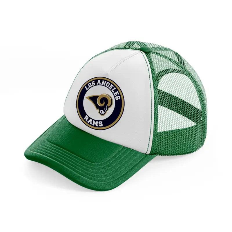los angeles rams blue badge-green-and-white-trucker-hat