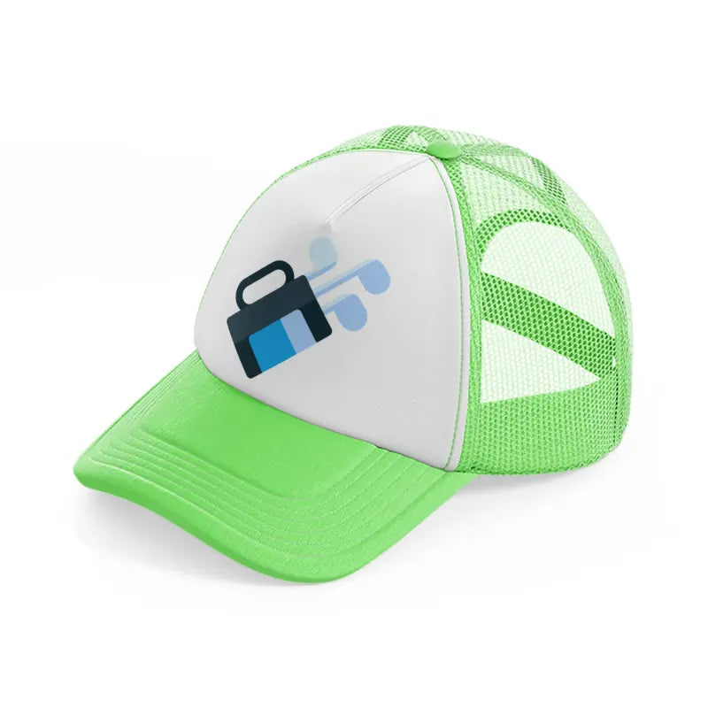 golf bag blue-lime-green-trucker-hat