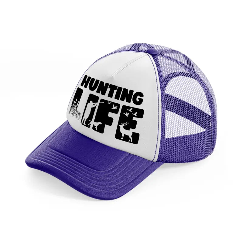 hunting life bold-purple-trucker-hat