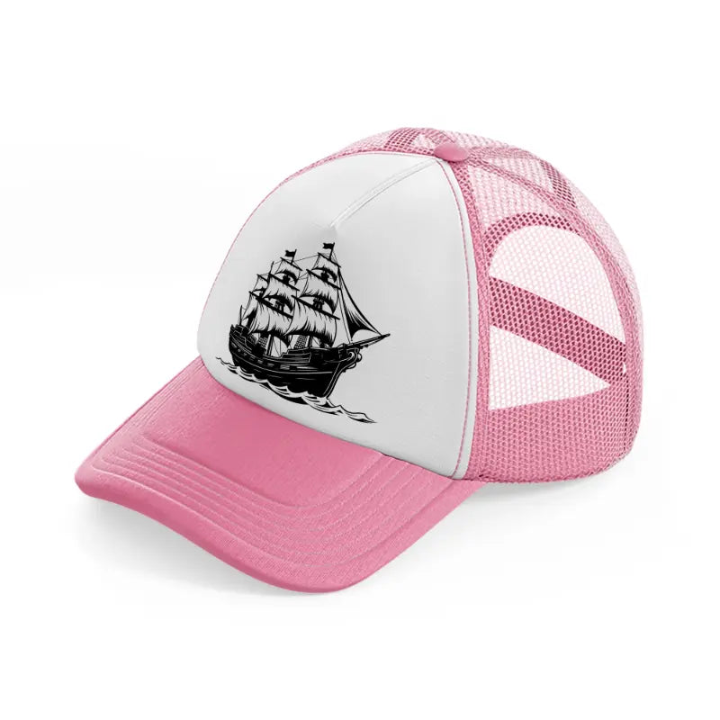 b&w pirate ship-pink-and-white-trucker-hat