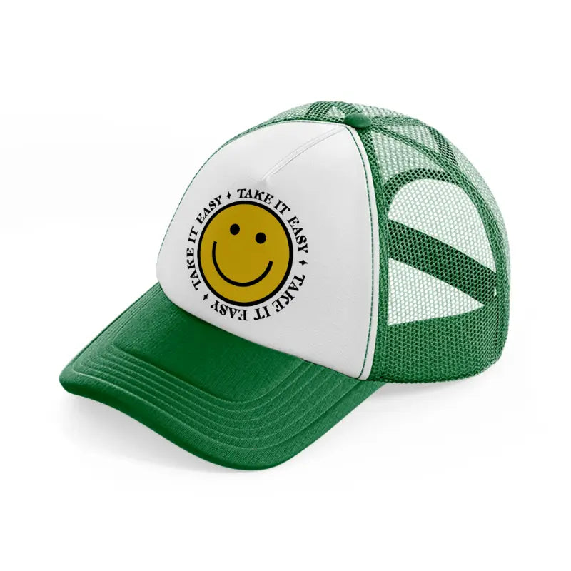 take it easy-green-and-white-trucker-hat