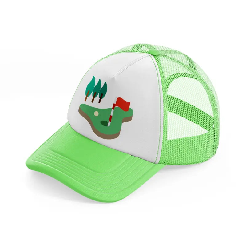 golf field trees-lime-green-trucker-hat