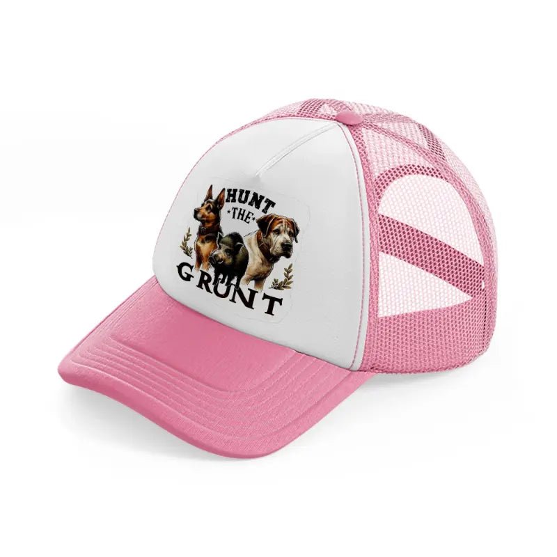 hunt the grunt pink and white trucker hat