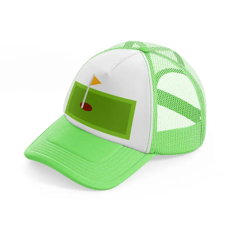 green mini golf field lime green trucker hat