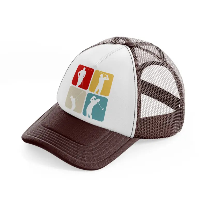 golf pose brown trucker hat