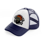 skull fire helmet-navy-blue-and-white-trucker-hat