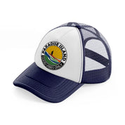 paradise island good vibes only-navy-blue-and-white-trucker-hat
