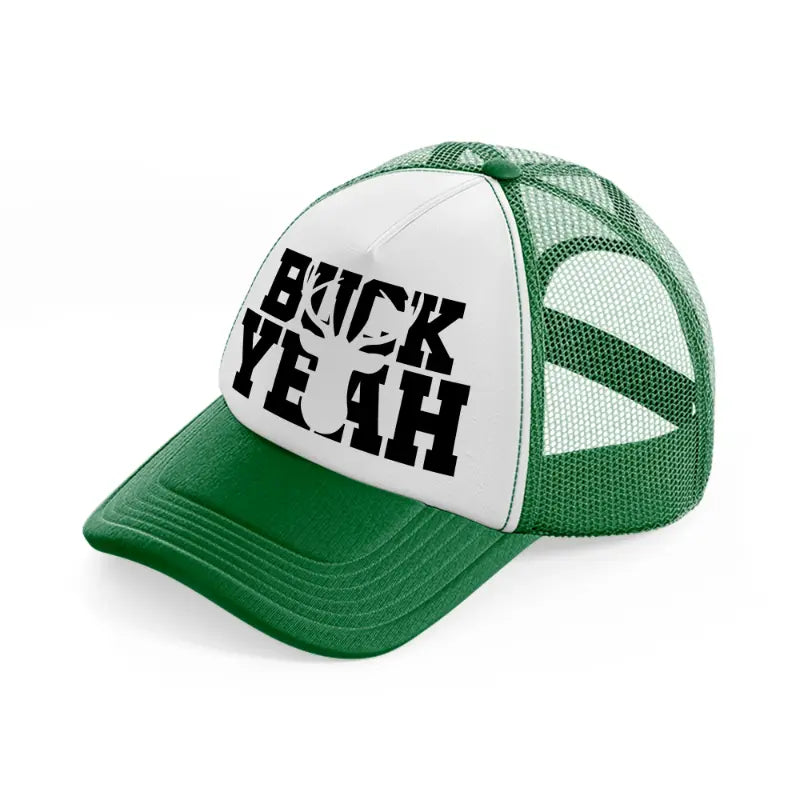 buck yeah green and white trucker hat