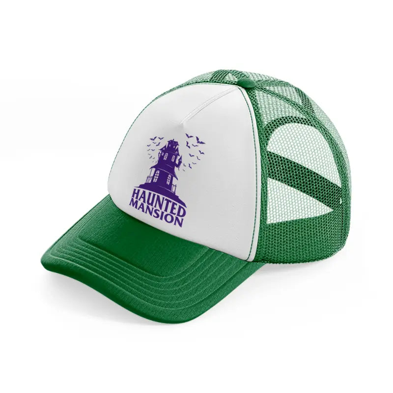 haunted mansion green and white trucker hat