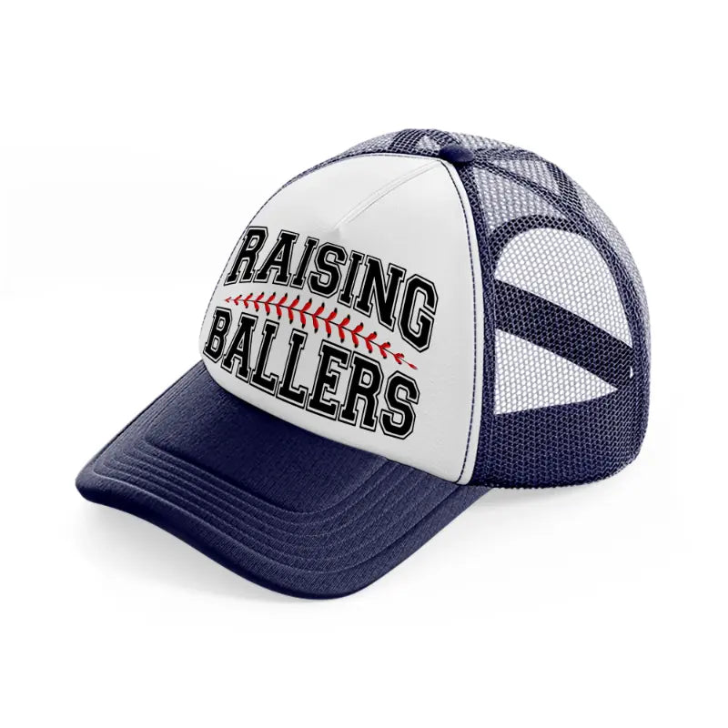 raising ballers navy blue and white trucker hat