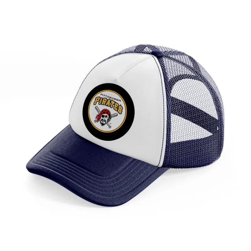 pittsburgh pirates badge-navy-blue-and-white-trucker-hat