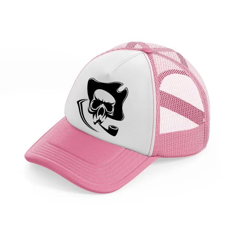 skull is piping pink and white trucker hat