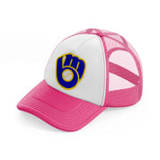 milwaukee brewers logo-neon-pink-trucker-hat