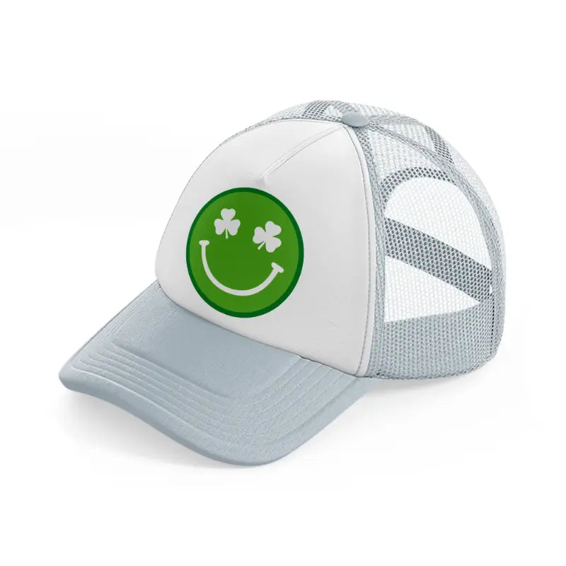 smiley face clover-grey-trucker-hat
