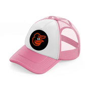 baltimore orioles black badge-pink-and-white-trucker-hat