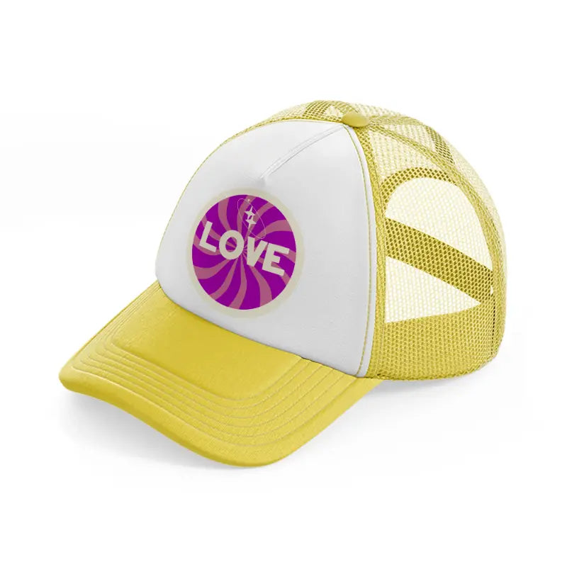 love sticker yellow trucker hat