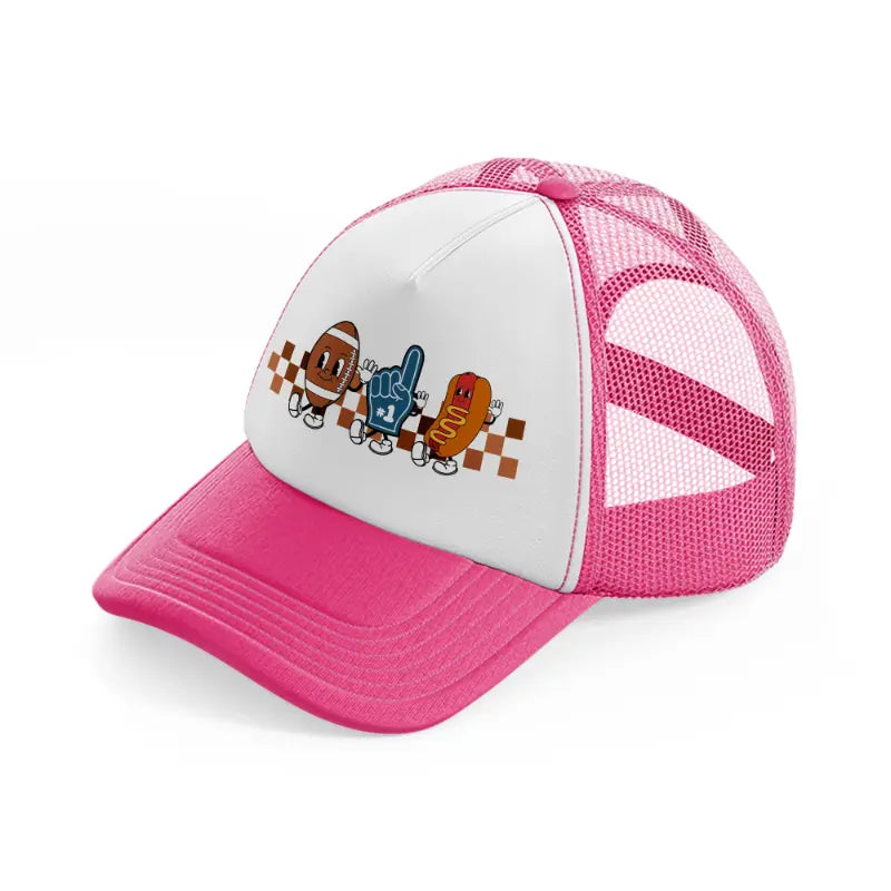 football characters-neon-pink-trucker-hat