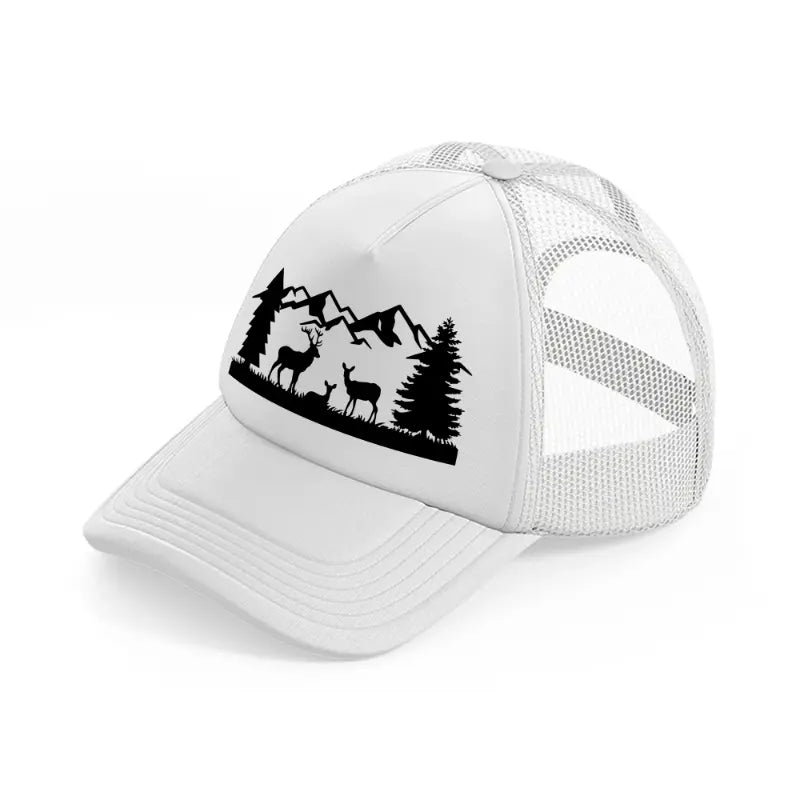 deer mountains white trucker hat