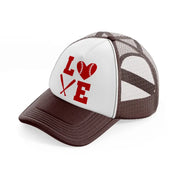 love baseball red-brown-trucker-hat