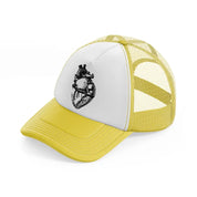 black & white heart yellow trucker hat