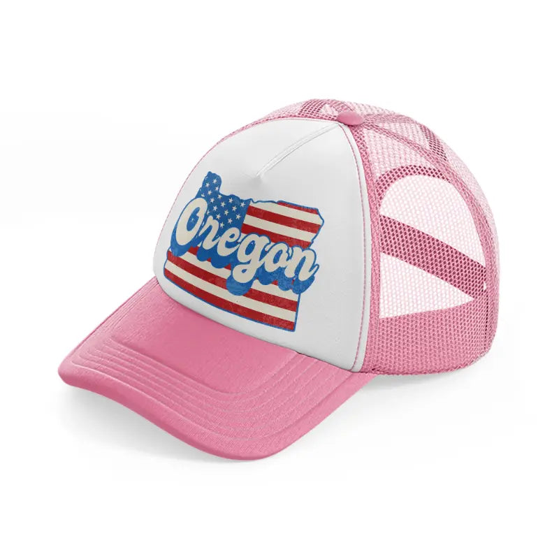 oregon flag pink and white trucker hat