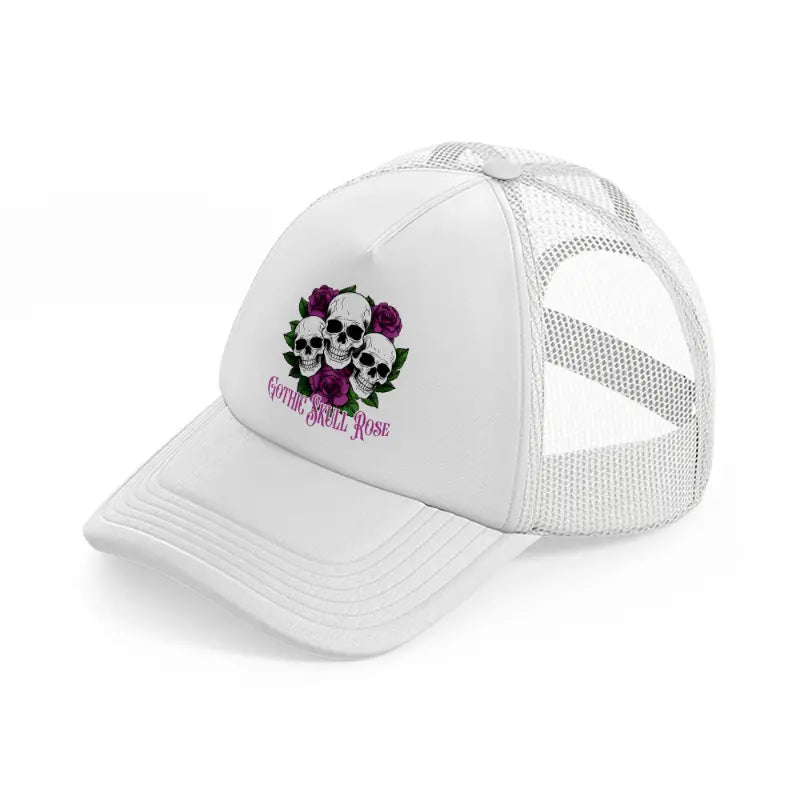 gothic skull rose white trucker hat