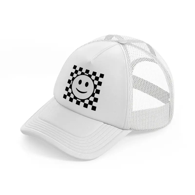 black & white happy face-white-trucker-hat