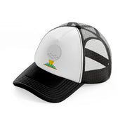 golf ball in grass-black-and-white-trucker-hat