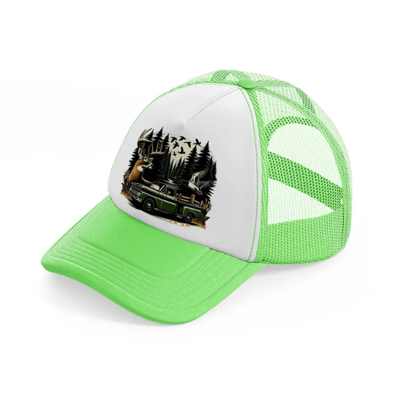 deer car wild lime green trucker hat