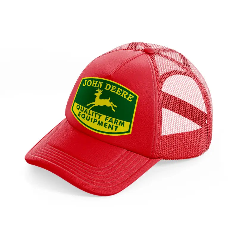 john deere quality farm equipment-red-trucker-hat