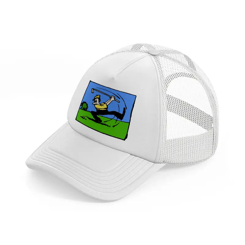 cartoon golfer white trucker hat