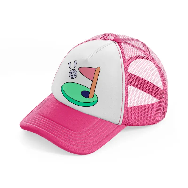 golf flag cartoon-neon-pink-trucker-hat
