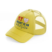 my heart is on that field-gold-trucker-hat